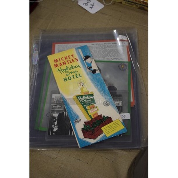 Various Mickey Mantle Memorabilia Including Pamphlet of Mickey Mantle's Holiday Inn Hotel, Pictures, and Various Cards! - Image 1 of 8