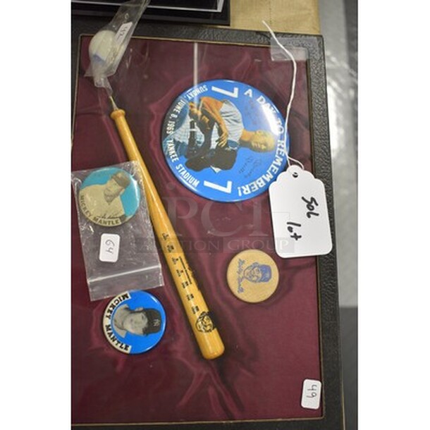 Various Mickey Mantle Sports Memorabilia! Includes Pin and Miniature Baseball Bat. All In One Money! - Image 2 of 4