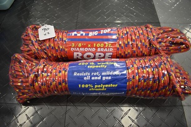 2 NEVER USED Big Top Brand 100ft Diamond Braid Rope! 3/8" by 100ft. 2x Your Bid! - Image 1 of 4