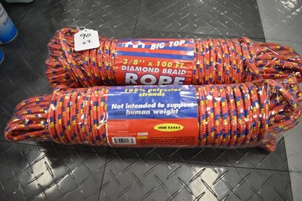 2 NEVER USED Big Top Brand 100ft Diamond Braid Rope! 3/8" by 100ft. 2x Your Bid! - Image 4 of 4