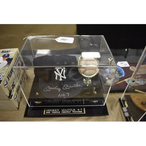 Autographed Mickey Mantle 1956 Triple Crown Winner Yankees Hat and Baseball. Comes With Certificate of Authenticity! 