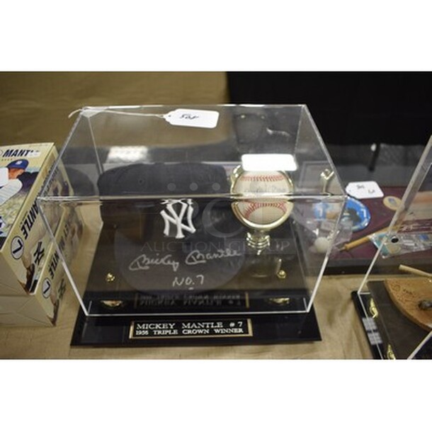Autographed Mickey Mantle 1956 Triple Crown Winner Yankees Hat and Baseball. Comes With Certificate of Authenticity!  - Image 1 of 6