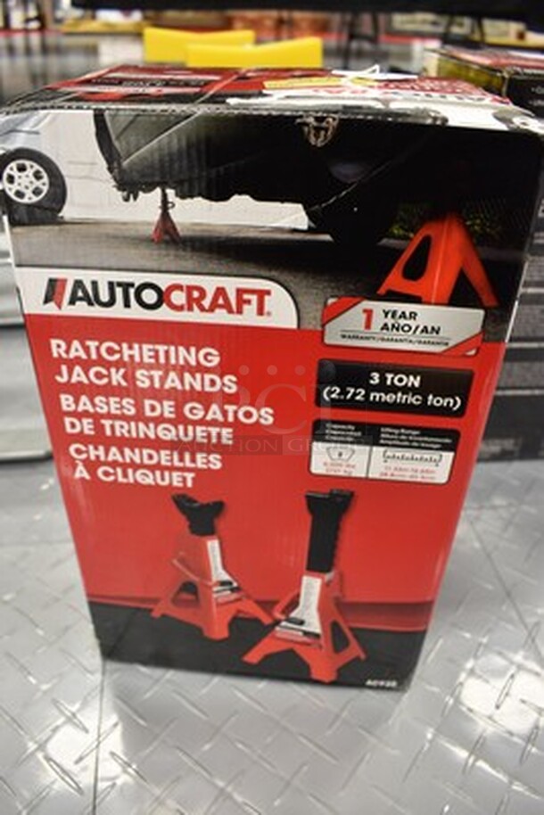 NEW IN BOX! Autocraft 3 Ton Ratcheting Jack Stands. Model AC938. 7x7x19.