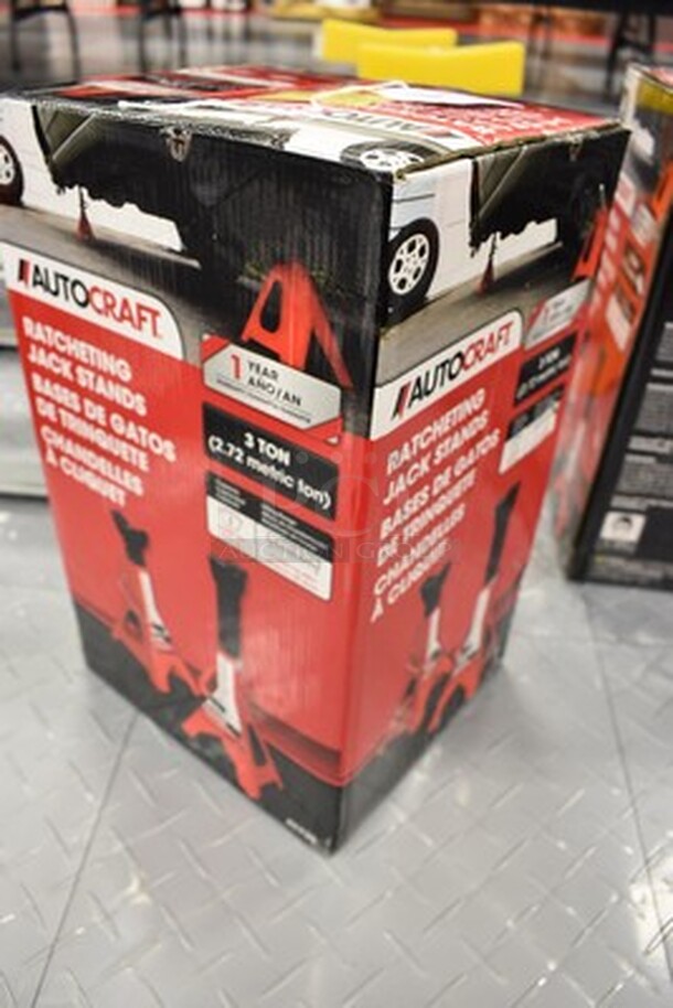 NEW IN BOX! Autocraft 3 Ton Ratcheting Jack Stands. Model AC938. 7x7x19. - Image 2 of 4