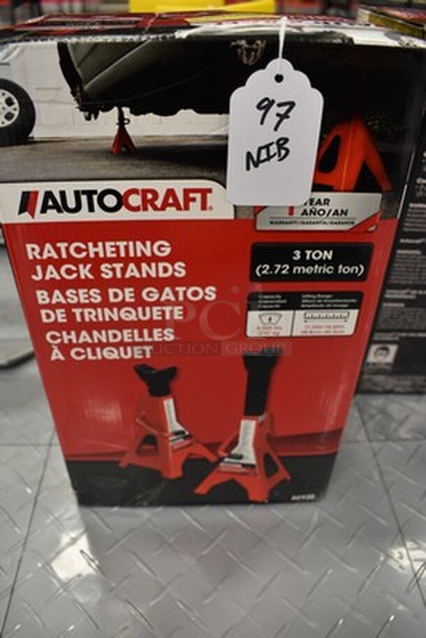 NEW IN BOX! Autocraft 3 Ton Ratcheting Jack Stands. Model AC938. 7x7x19. - Image 4 of 4