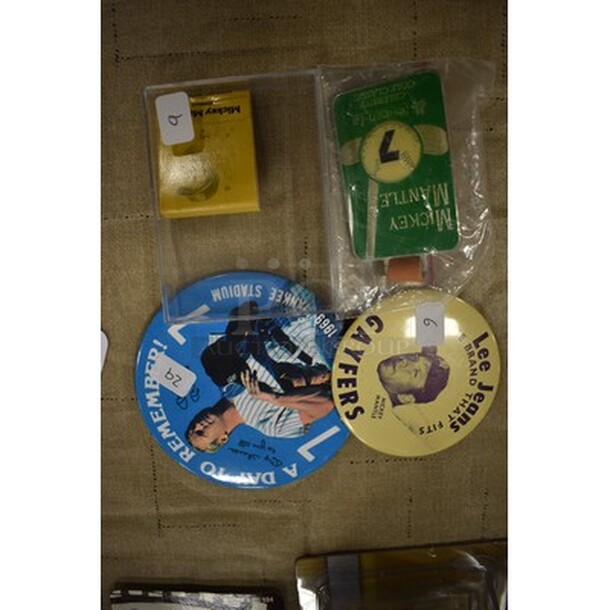 ALL IN ONE MONEY! Lot of Mickey Mantle Sports Memorabilia Including Matches and Pins! - Image 1 of 5