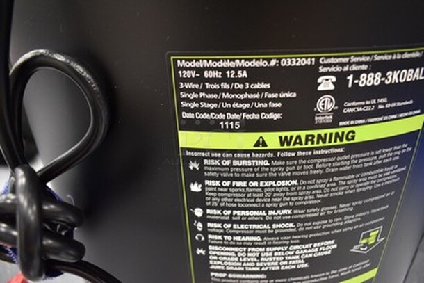 Kobalt Brand Model 0332041 Air Compressor on Wheels! 20 Gallon, 1.8HP, 150 Max PSI. 120V, 60Hz. 18x20x38. Tested and Working! - Image 11 of 12