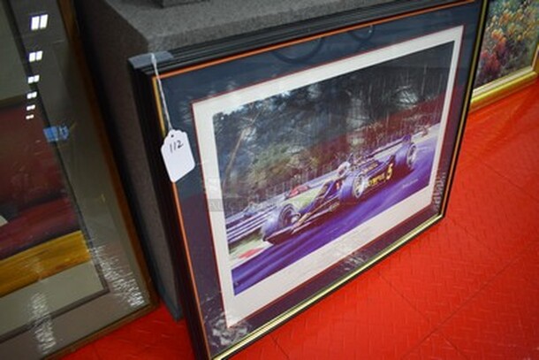 STUNNING! Benoit Deliege "An American In Europe Painting" Mario Andretti Lotus Ford 79. Autographed By Benoit Deliege and Mario Andretti!. 30x1x23. - Image 3 of 5