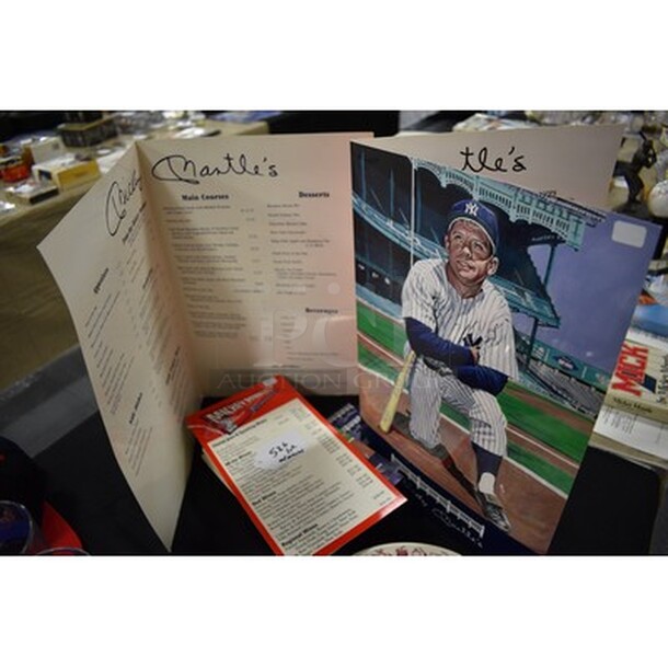 Various Memorabilia From Mickey Mantle's Restaurants Including Menus, Napkins, and Pamphlets. All In One Money!