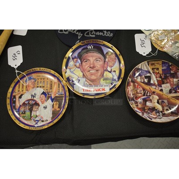 3 Mickey Mantle Collector's Plates. 6.5x1x6.5 3x Your Bid!