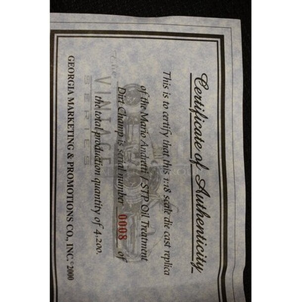 IN ORIGINAL BOX! Mario Andretti/STP Oil Treatment Dirt Champ. 8/4200. Comes With Certificate of Authenticity! - Image 8 of 10