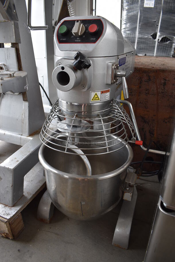 AWESOME! 2017 PrepPal Model PPM-20 Metal Commercial Floor Style 20 Quart Planetary Mixer w/ Stainless Steel Bowl, Dough Hook and Bowl Guard. 110 Volts, 1 Phase. 18x23x33. Tested and Does Not Power On