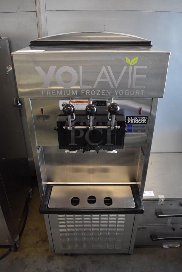 GORGEOUS! 2012 Electro Freeze Model SL500-132 Stainless Steel Commercial Floor Style Water Cooled 2 Flavor w/ Twist Soft Serve Ice Cream Machine on Commercial Casters. 208-230 Volts, 3 Phase. 22x34x60