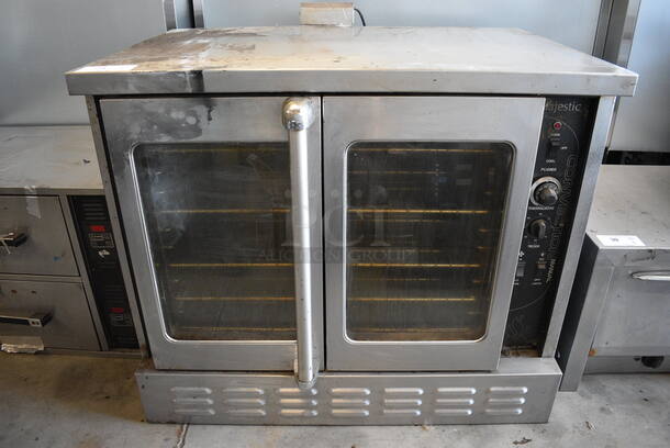 FANTASTIC! American Range Majestic Stainless Steel Commercial Gas Powered Full Size Convection Oven w/ View Through Doors, Metal Oven Racks and Thermostatic Controls. 40x32x34