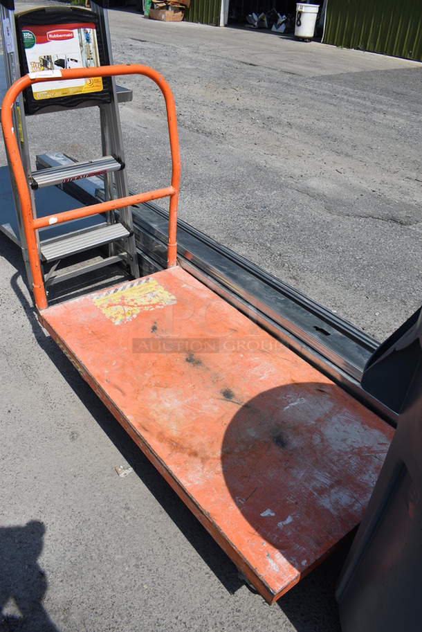 Orange Metal Flat Cart on Casters. 24x49x41