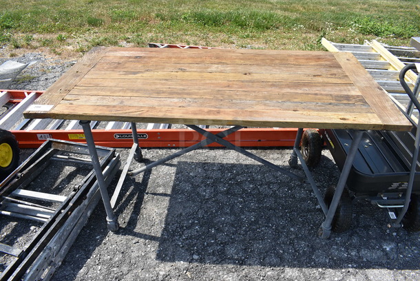 Wooden Tabletop on Metal Legs. 60x32x30