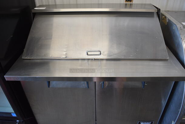 AWESOME! 2015 Bison Model MSF8306 Stainless Steel Commercial Sandwich Salad Prep Table Bain Marie Mega Top on Commercial Casters. 115 Volts, 1 Phase. 48x34x50. Tested and Working!