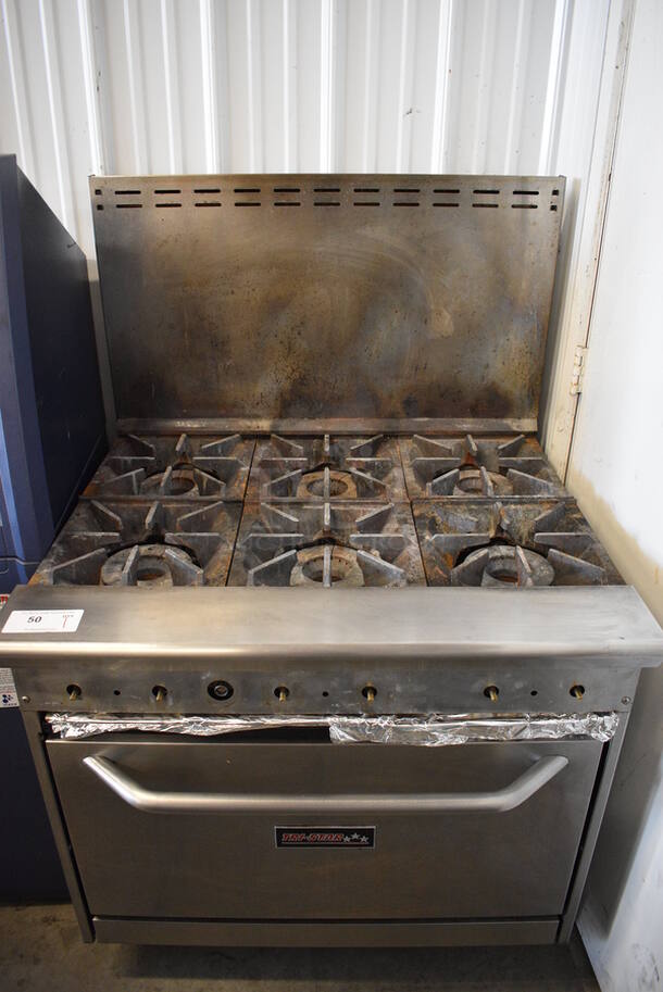 GREAT! Tri Star Stainless Steel Commercial Gas Powered 6 Burner Range w/ Lower Oven. 36x32x58