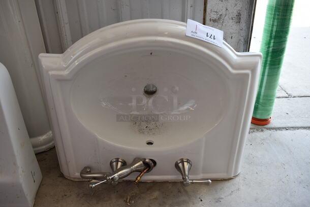 White Ceramic Single Bay Sink w/ Faucet and Handles. 24x20x10