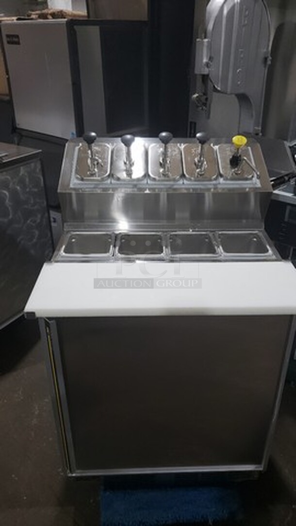 Silver King Refrigerated Ice Cream Prep Station ! With Cold Top Pump Rail! With Commercial Cutting Board! All Stainless Steel! With Underneath Storage Space!