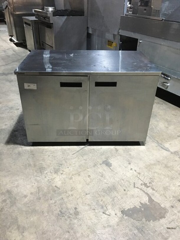 Delfield Commercial 2 Door Refrigerated Lowboy! With Poly Coated Racks! All Stainless Steel! Model UC4048STAR Serial 1501152000936! 115V 1Phase! On Commercial Casters!