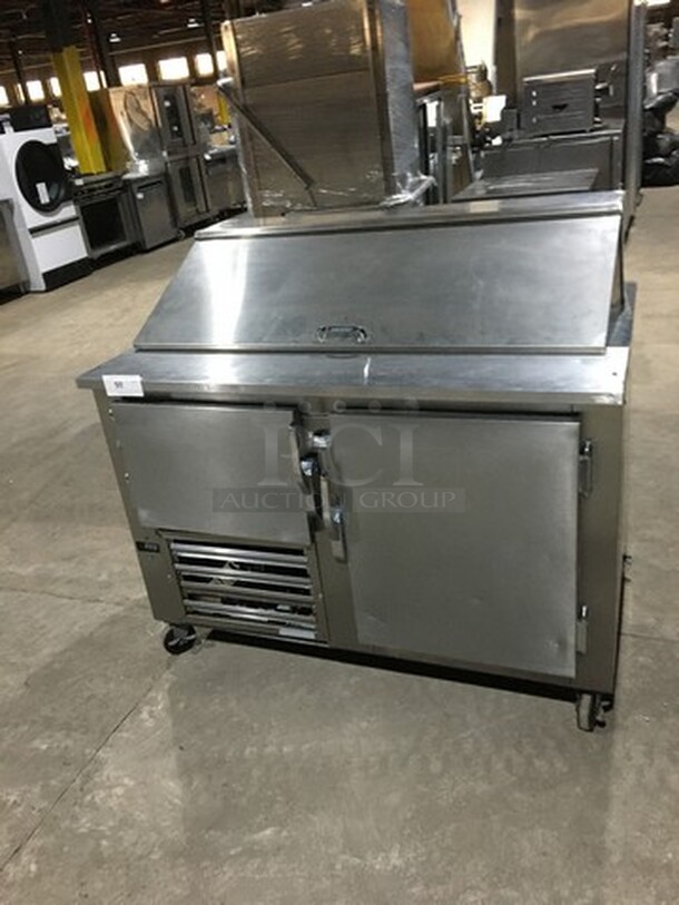 All Stainless Steel Refrigerated Sandwich Prep Table! With 2 Door Underneath Storage Space! On Casters!