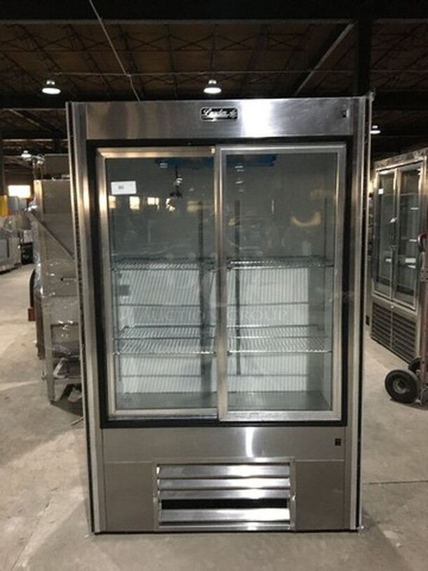 Leader Commercial Reach In Refrigerator Merchandiser! With 2 Sliding Doors! With Racks! All Stainless Steel Body! Model LS48SC Serial PT041826! 115V 1Phase!