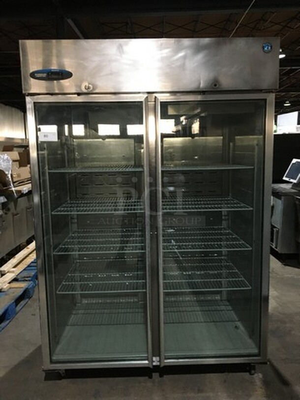 Hoshizaki Commercial 2 Door Reach In Cooler Merchandiser! With Poly Coated Racks! All Stainless Steel Body! Model CR2BFGY Serial D70070H! 115V 1Phase!