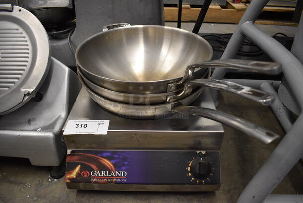 BRAND NEW! Garland Model IGS-3N Stainless Steel Commercial Countertop Electric Powered Single Induction Wok Burner Range w/ 3 Skillets. 208 Volts, 3 Phase. 15x18x11