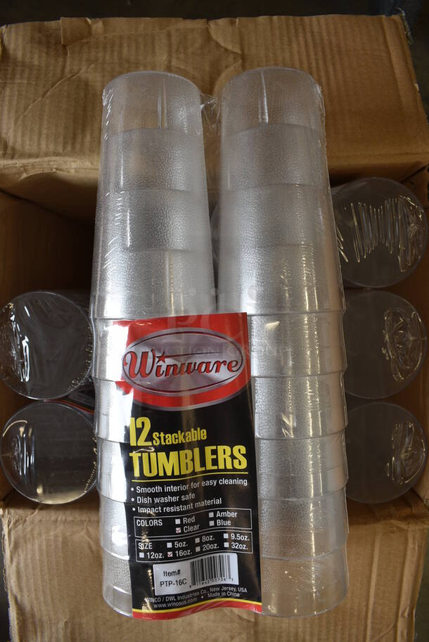 72 BRAND NEW IN BOX! Winware Poly Clear Beverage Tumblers. 3.25x3.25x5.75. 72 Times Your Bid!