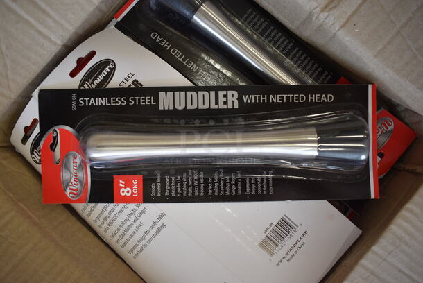 12 BRAND NEW IN BOX! Winware Stainless Steel Muddlers. 8