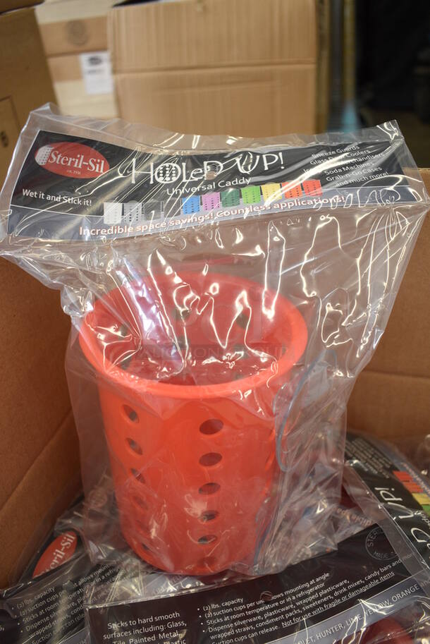 8 BRAND NEW IN BOX! Steril-Sil Red Poly Silverware Cylinders w/ 2 Suction Cups. 4.5x4.5x5.5. 8 Times Your Bid!