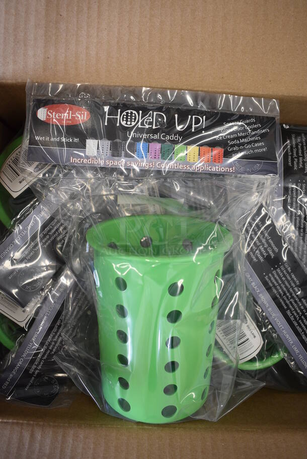 8 BRAND NEW IN BOX! Steril-Sil Green Poly Silverware Cylinders w/ 2 Suction Cups. 4.5x4.5x5.5. 8 Times Your Bid!