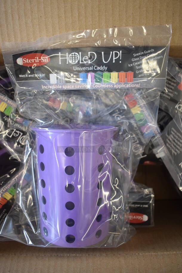 8 BRAND NEW IN BOX! Steril-Sil Purple Poly Silverware Cylinders w/ 2 Suction Cups. 4.5x4.5x5.5. 8 Times Your Bid!