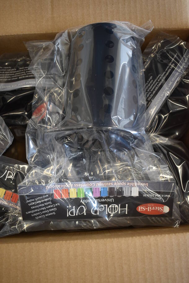 8 BRAND NEW IN BOX! Steril-Sil Black Poly Silverware Cylinders w/ 2 Suction Cups. 4.5x4.5x5.5. 8 Times Your Bid!
