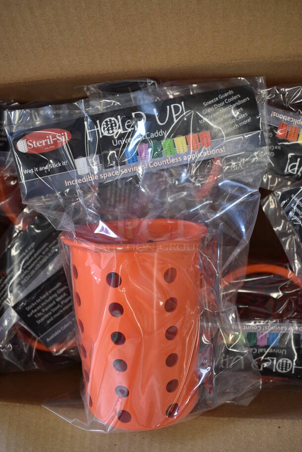 8 BRAND NEW IN BOX! Steril-Sil Orange Poly Silverware Cylinders w/ 2 Suction Cups. 4.5x4.5x5.5. 8 Times Your Bid!