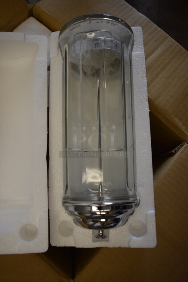 6 BRAND NEW IN BOX! Tablecraft Chrome Finis and Glass Straw Holders. 4.5x4.5x11. 6 Times Your Bid!