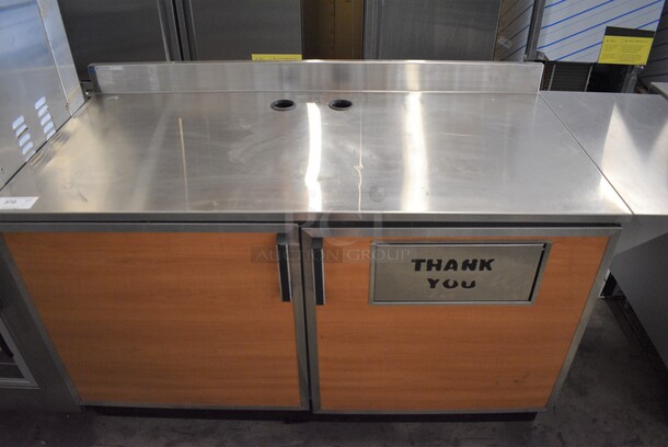 NICE! Duke Stainless Steel Commercial Counter w/ 2 Wood Pattern Doors, Trash Deposit Flap and Right Side Tray Attachment. 78x30x40