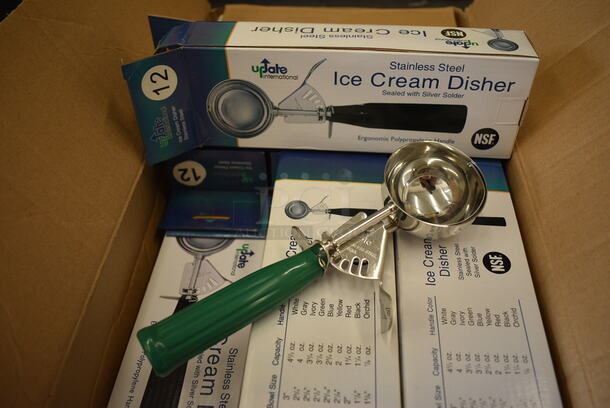 12 BRAND NEW IN BOX! Update Stainless Steel Ice Cream Scoopers. 9