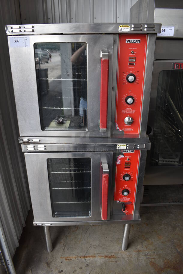 2 BEAUTIFUL! Vulcan Model GC02D Stainless Steel Commercial Natural Gas Powered Half Size Convection Ovens w/ View Through Doors, Metal Oven Racks and Thermostatic Controls. 25,000 BTU. 30x26x66. 2 Times Your Bid!