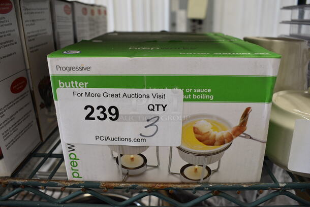 3 BRAND NEW IN BOX! Progressive Butter Warmer Sets. 3 Times Your Bid!
