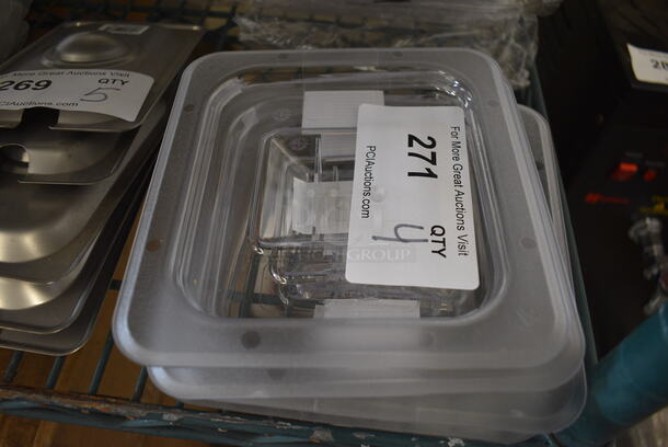 4 BRAND NEW! Clear Poly 1/6 Size Drop In Bin Lids. 4 Times Your Bid!