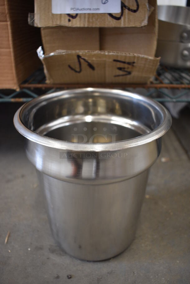 5 BRAND NEW IN BOX! Stainless Steel Cylindrical Drop In Bins. 7.5x7.5x8. 5 Times Your Bid!