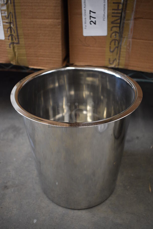 6 BRAND NEW IN BOX! Stainless Steel Cylindrical Drop In Bins. 8.25x8.25x8.5. 6 Times Your Bid!