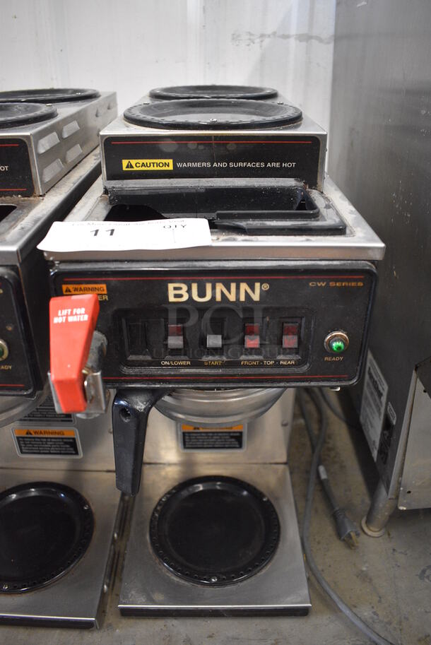 NICE! Bunn CW Series Stainless Steel Commercial Countertop 3 Burner Coffee Machine w/ Hot Water Dispenser and Metal Brew Basket. 8x20x19