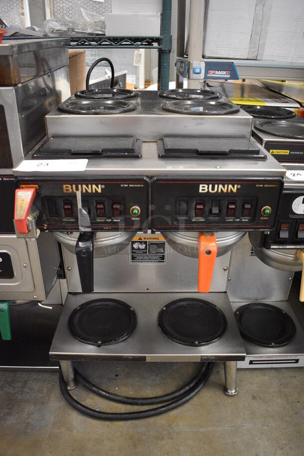NICE! Bunn CW Series Stainless Steel Commercial Countertop 4 Burner Coffee Machine w/ Hot Water Dispenser and 2 Metal Brew Basket. 16x22x22