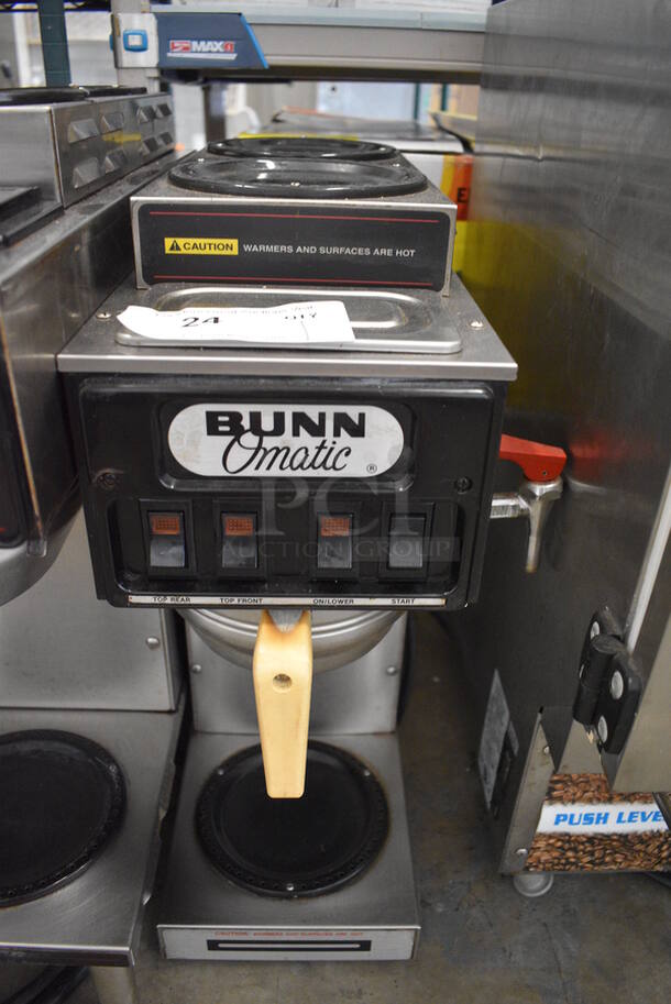 NICE! Bunn Stainless Steel Commercial Countertop 3 Burner Coffee Machine w/ Hot Water Dispenser and Metal Brew Basket. 10x18x19