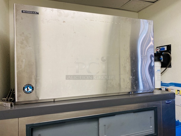 NEVER RUN OUT!  Ice Maker & Bin Hoshizaki Model No. KM-1601SRH3,  Ice Maker, Cube-Style, 48 W ide x 28 Deep x 28 High, remote air-cooled, stackable cuber, remote condenser (priced separately), approximately 1459-lb capacity/24-hrs, stainless steel finish, crescent cube style, R-404A refrigerant, 208-230v/60/3  URC-21F Remote Condenser, R-404A refrigerant, 115V/60/1, for KM-1601SRH(3) and KM-1601MRH(3)  Follett Corporation Model No. SG1325S-60 Upright Ice Bin, single door, 1325 lb. bin storage, incl: poly liner, SmartGATETM, poly lift door w/PowerHinge, s/s exterior, custom cut top, 6" s/s adj. legs.  This piece is located on site in Modesto, California. The winning bidder is responsible for removal and necessary repair. Winning bidder must contact PCI Southwest by 26-AUG-2020 to make arrangements for removal. Earliest Removal date is 28-AUG-2020 Hozaki Ice Head: 48x28x28 Follet Ice Bin 60x31x56     2x Your Bid - Image 1 of 4