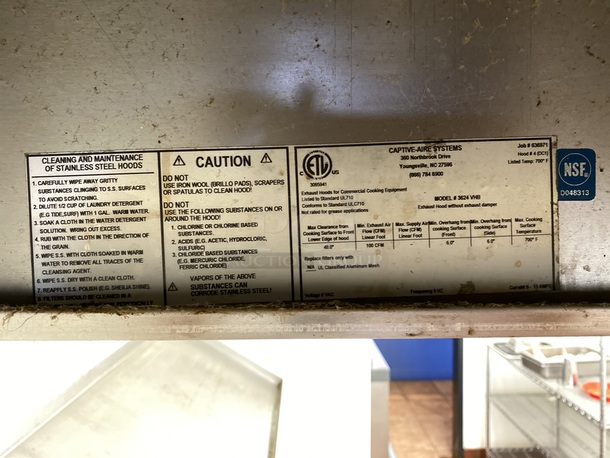 AMAZING! CaptiveAire 3624 VHB, Type 2 Exhaust Hood Without Exhaust Damper. 36x36x24 Piece of Equipment Under the hood not Included. This lot is located on-site in Modesto, California. Winning bidder is responsible for removal and any repairs resulting from removal. This lot will be available for removal the weekend of 28-AUG-2020. Winning Bidder must contact PCI Auctions Southwest no later than 26-AUG-2020 to arrange removal. - Image 3 of 4