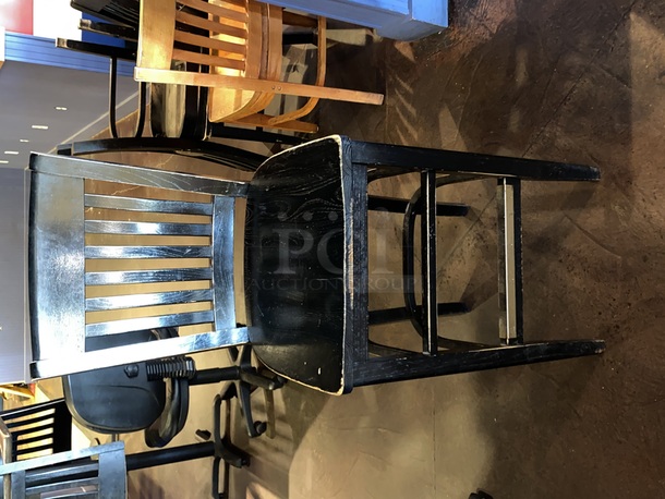 VERY NICE! Wooden Bar Height Chair In A Dark Finish With Footrest. 

2XBID

These are located on site in Modesto, CA. Pick-up is scheduled for the weekend of 28-AUG-2020. Shipping is Available. Winning Bidder Must Contact PCI Auctions Southwest by 26-AUG-2020 to Confirm Shipping or Pick-Up Arrangements - Image 2 of 3